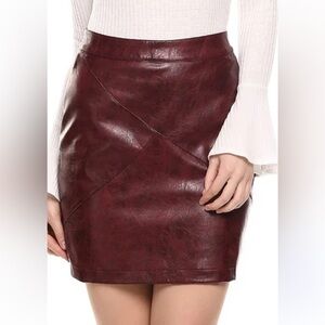 Zeagoo High Waisted Leather Pencil Skirt maroon red mini skirt zipper in back